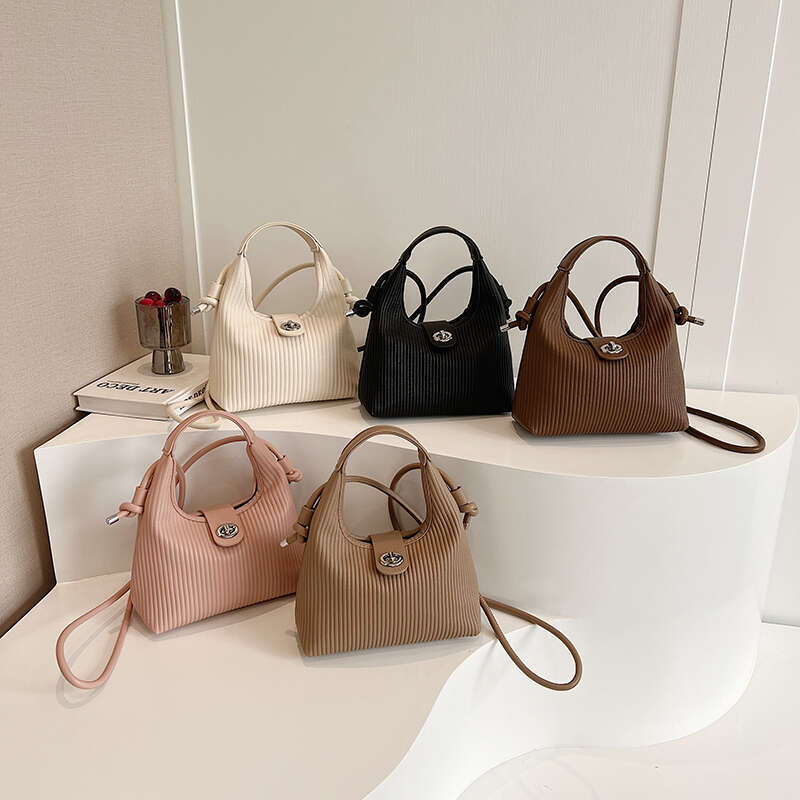 Solid Color Striped Hasp PU Fashion Top-Handle 2025 High Quality for Women Hot Sale Shoulder Bags