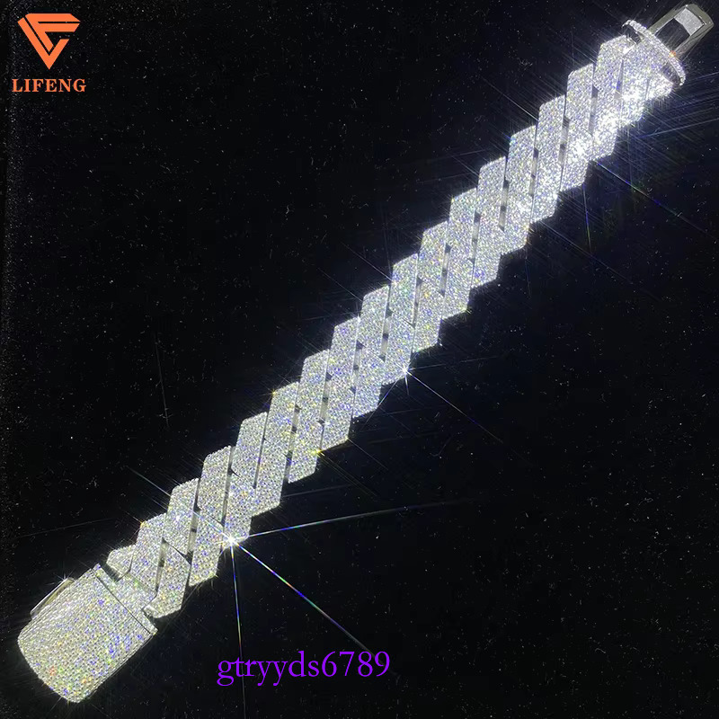 Lifeng Jewelry 20mm 4rows VVS Moissanite k Bracelet Sterg SIer Dia Hiphop Cuban Chain for Men