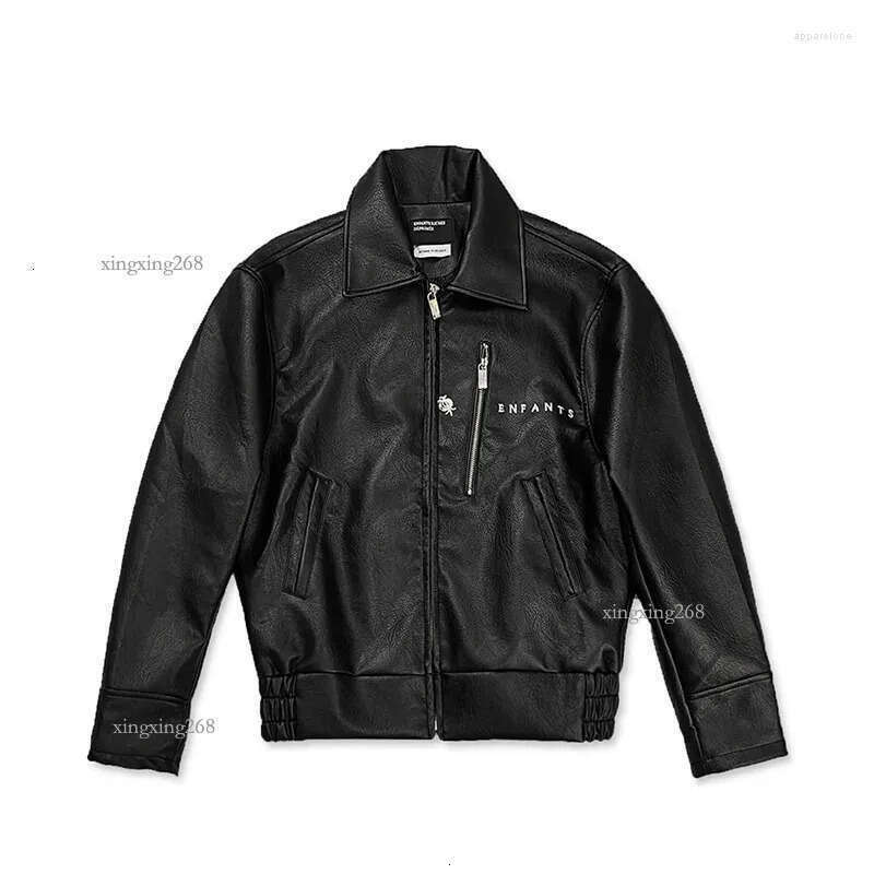 Men's Jackets Hip Hop Graphics Embroidery Black Enfants Riches Deprimes Motorcycle Jacket Men Women Top Quality Zipper Coat ERD Leather