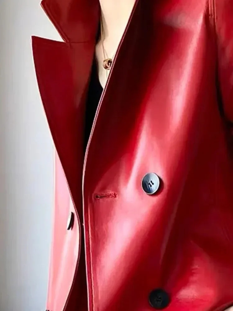 Beautyblue Red Lady Outwears Female Coats Fashion Buttoned Solid Color Long Sleeves Vintage Notched Collar Jackets for Women 241118