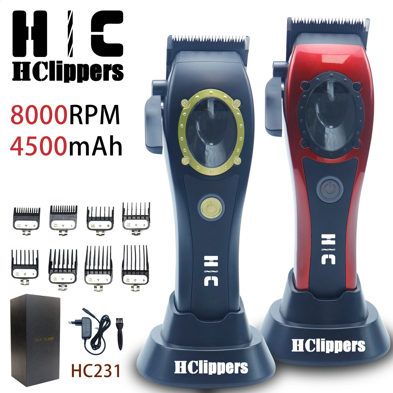 HClippers HC231 Professional Mens Electric Hair Clipper with 8000RPM 4500mAh Large Capacity Battery Hair Clipper 241119