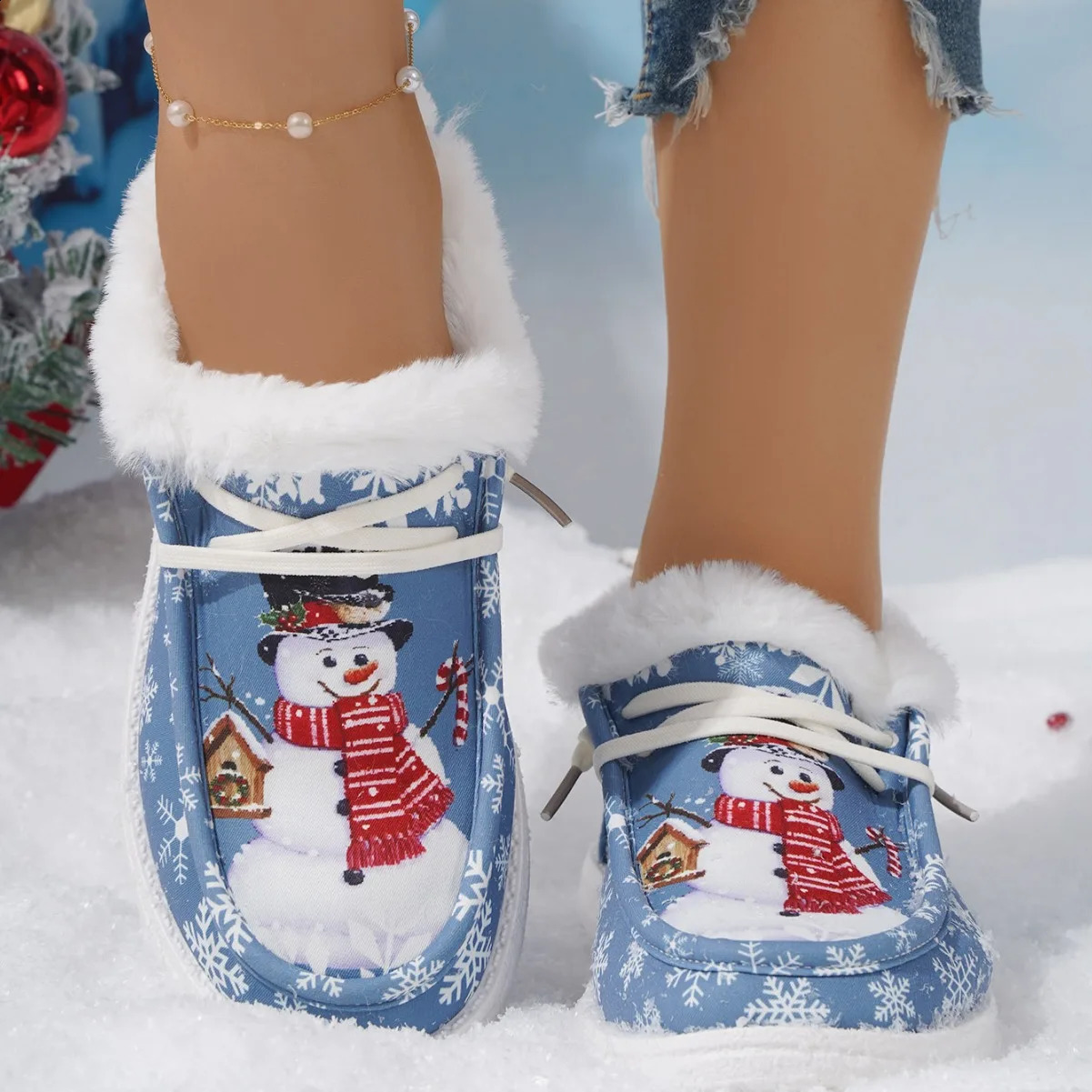 Winter Warm Snow Boots for Women Christmas Present Short Plush Winter Boots Woman Fashion Lace Up Shoes for Women Boots 241118