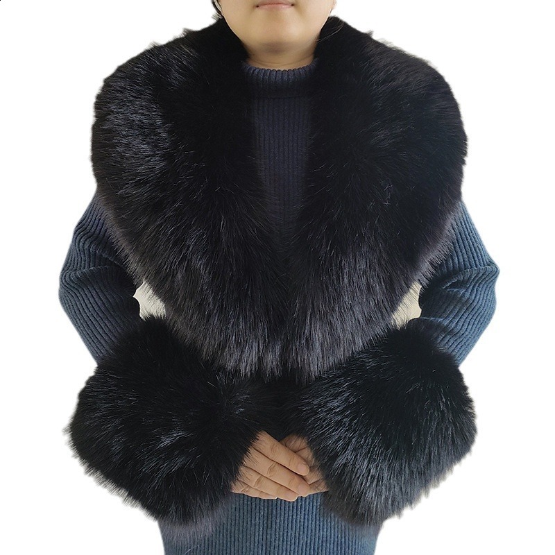 Fur Scarf And Cuff Set Women Winter Jacket Fur Collar Neck Scarves Fox Fur Warm Neck Warmers 240830