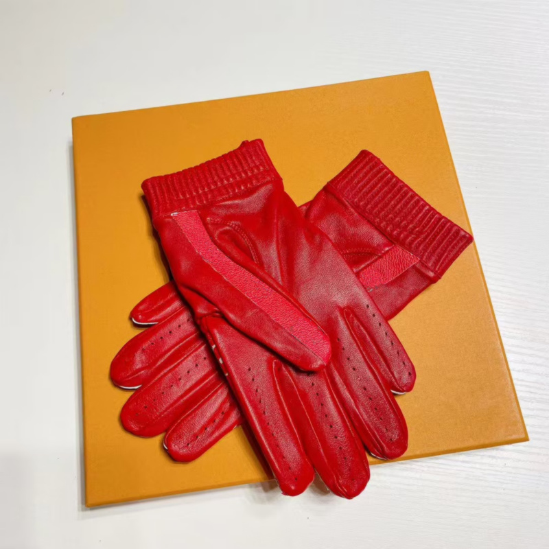 22FW Sheepskin Red brown Gloves High-grade Leather men and women Outdoor Driving Riding glove Warm Gloves With Packaging