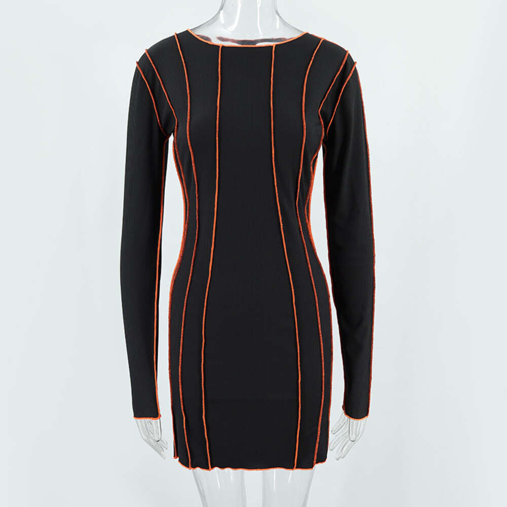 2024 Autumn/winter Hot Sale New Small Pit Stripe Round Neck Reversed Side Dress for Women F41936