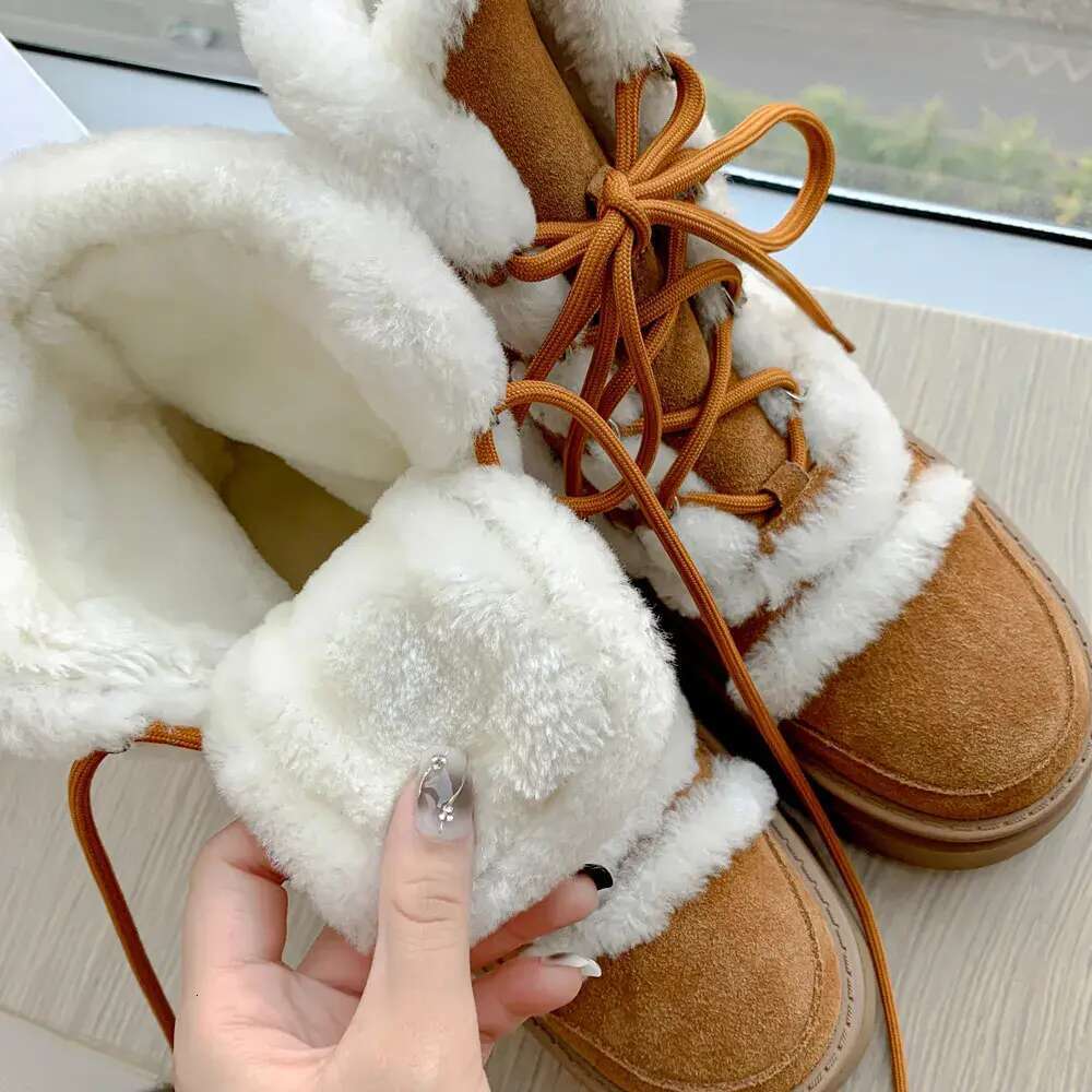 Women's natural suede leather thick sole platform flats winter snow wool inside cold weather warm short ankle boots shoes 2576