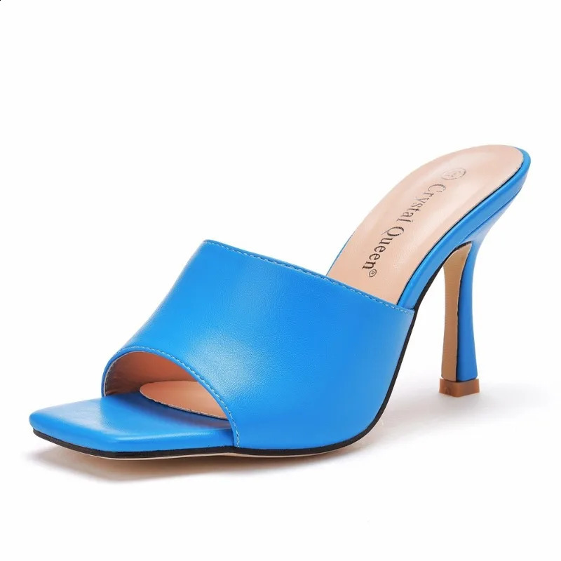 Crystal Queen Women 9cm High Heels Mules Fetish Summer Sandals Stiletto Slippers Prom Platform Stripper Candy Color Shoes 241118