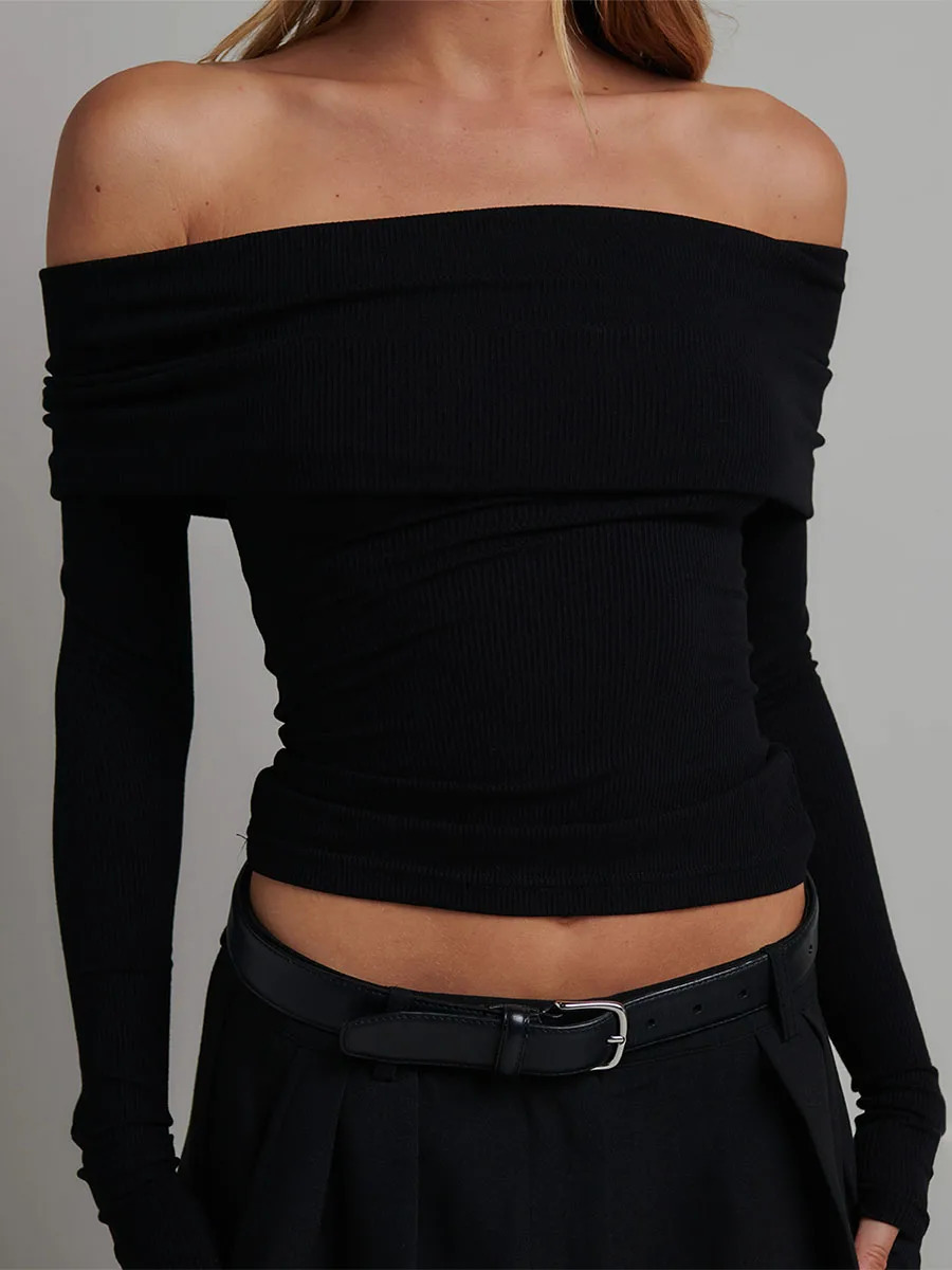 Women Sexy Off Shoulder Sweaters Y2K Solid Color Long Sleeve Strapless Soft Knit Pullover Jumper Tops Streetwear 240409