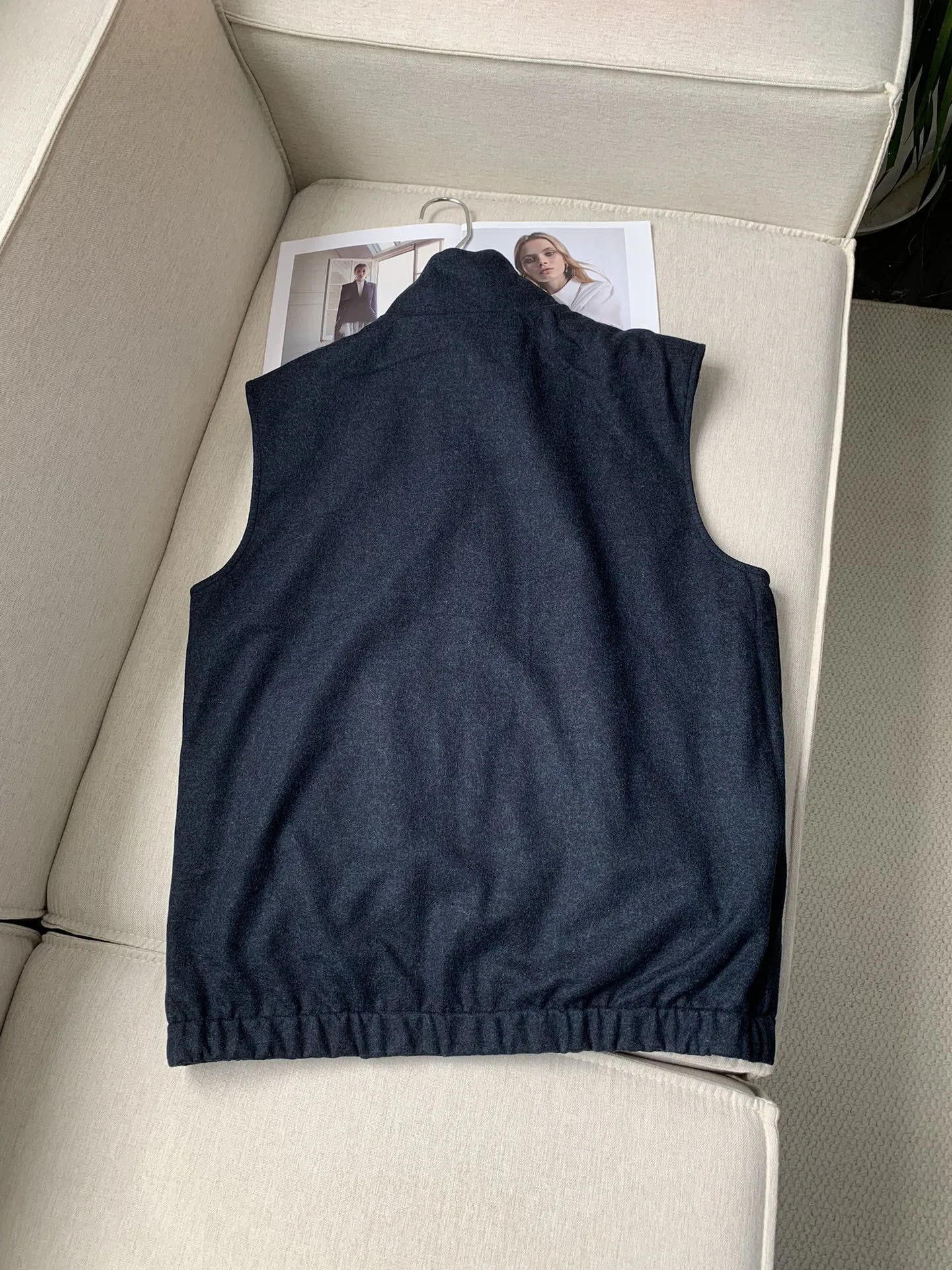 Men's Zipper Vest Jacket Wool Ed Stand Collar Sleeveless Solid Color Casual Autumn Coat
