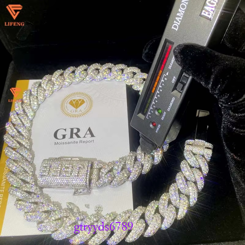 20mm Design Hip Hop Iced Out Sterg Sier Moissanite Cuban Chain Custom Letter Clasp Fashion Jewelry Necklace