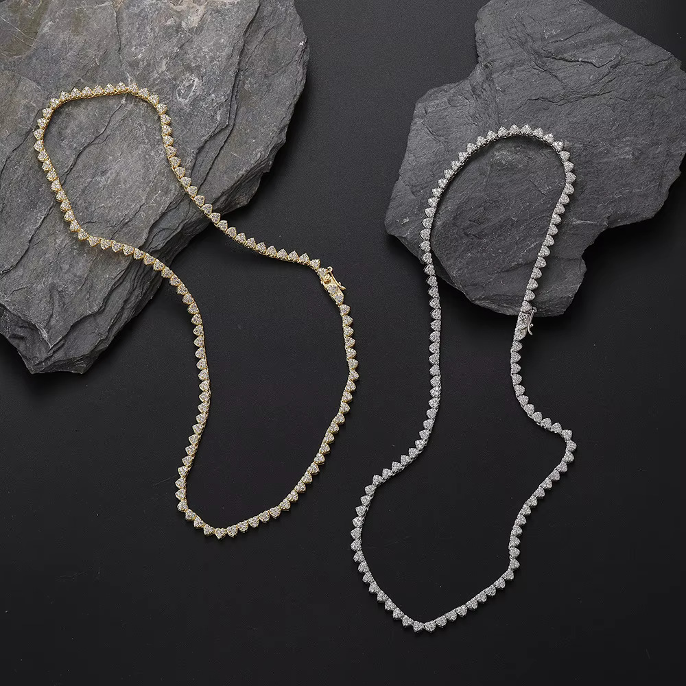 Hip Hop Heart 3 Chains Copper Tennis Chain Micro Set Zircon Single Row