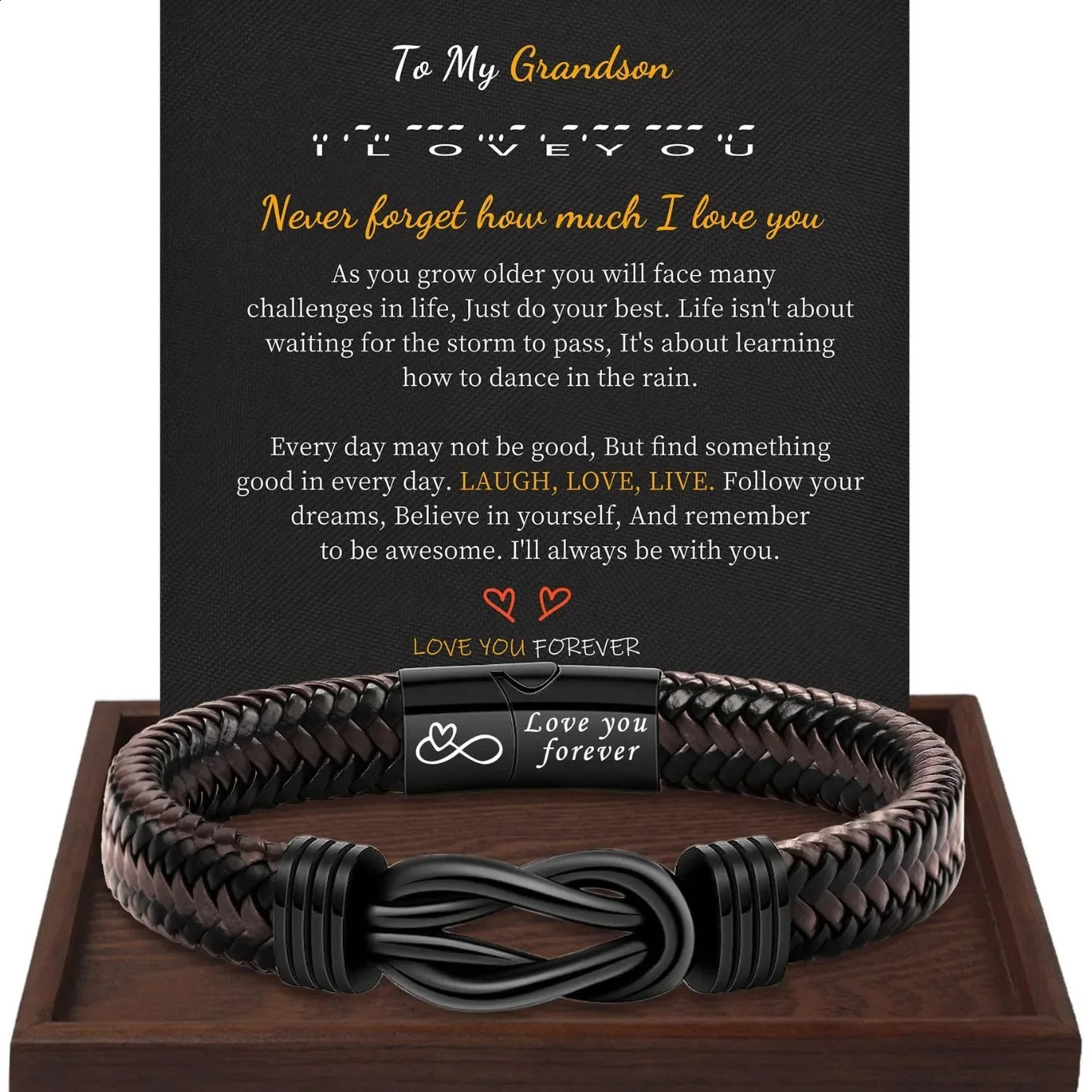 Stainless Steel Leather Bracelet To My Son Grandson Dad Braided Jewelry for Men Festival Gift Row Magnetic Closure 241119