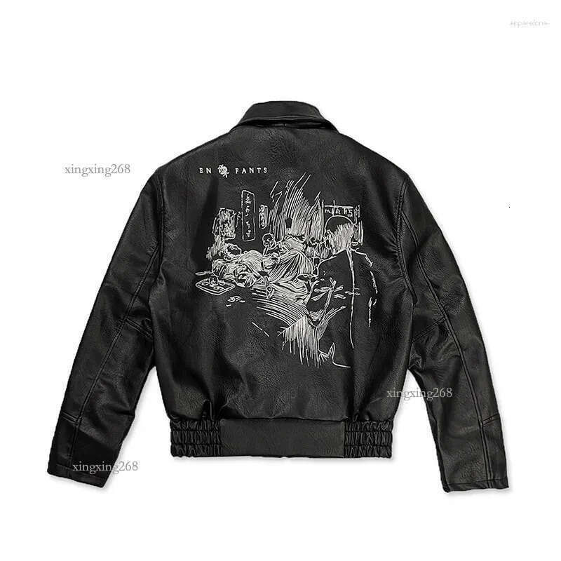 Men's Jackets Hip Hop Graphics Embroidery Black Enfants Riches Deprimes Motorcycle Jacket Men Women Top Quality Zipper Coat ERD Leather