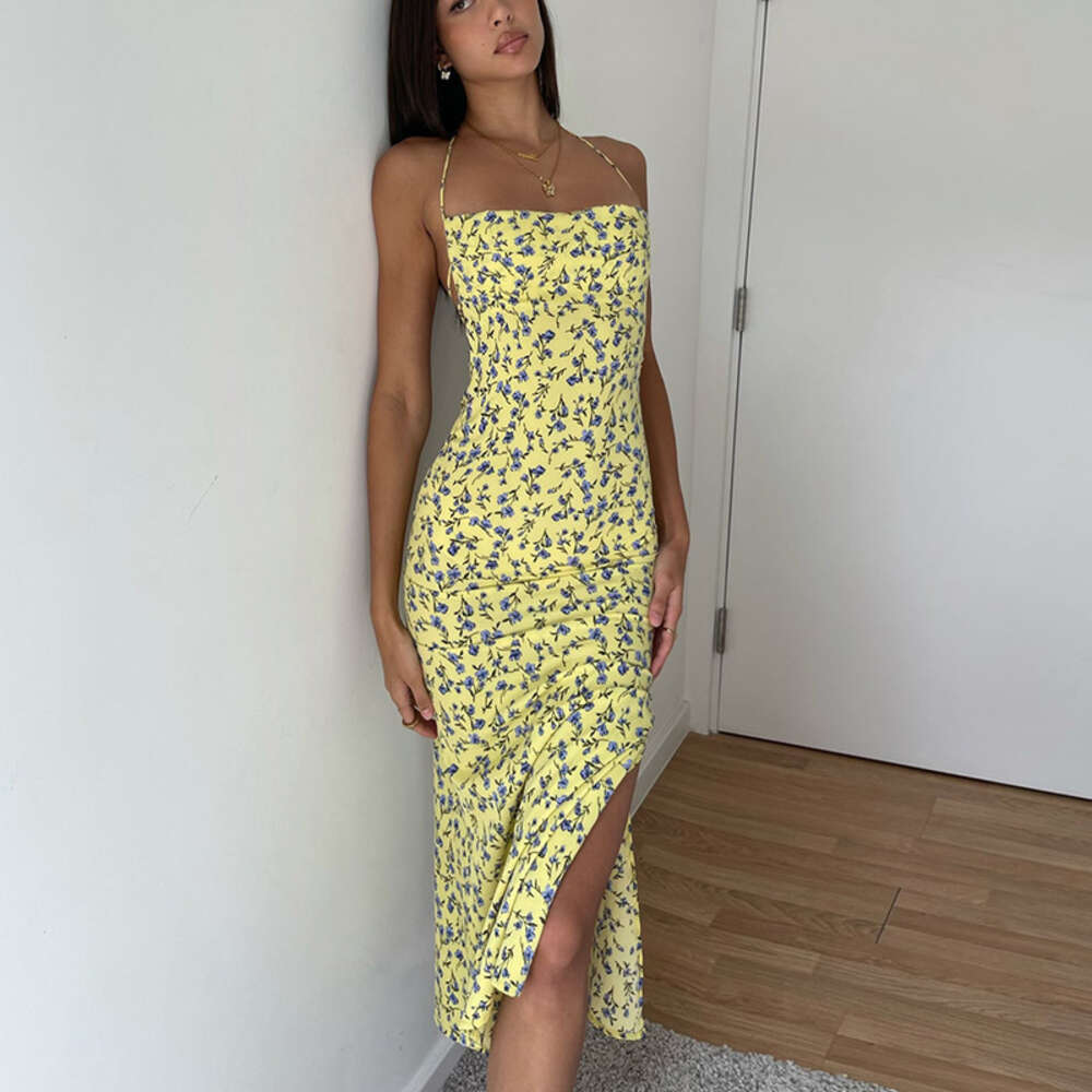 Wind Women's Clothing 2024 Summer New Hot Selling Item Sexy Floral Camisole Skirt Split Open Backless Dress for Women F41932