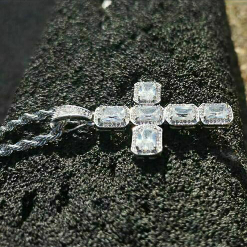 Hip Hop Cross Pendant: 10KT White Gold Fill Princess Cut Cubic Zirconia Vintage Jewelry Necklace for Men and Women