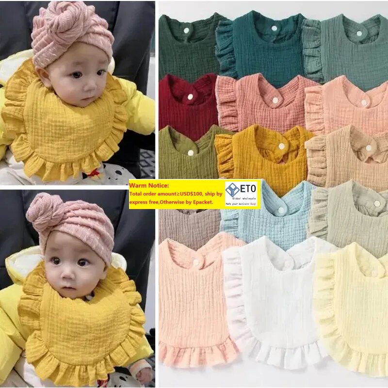 Baby Burp Cloths Solid Color Infant Bibs Newborn Ruffle Cotton Saliva Towels Turban Lace Feeding Bib Infant Boy Girl Bandana 11 LL