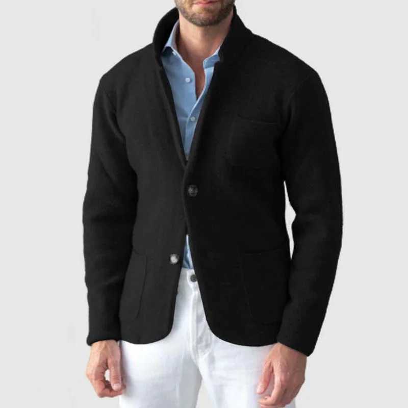 Vintage Stand Collar Button Woolen Jacket Mens Autumn Long Sleeve Pockets Pure Color Cardigan for Men New Spring Fashion OutfitsXJ241119