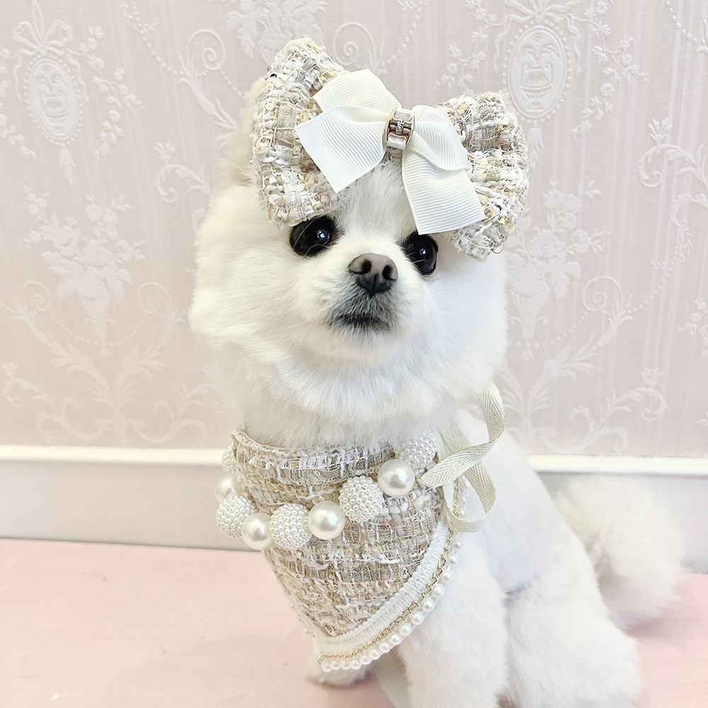 Luxury Dog Bandanas and Hair Bow, Princess Dog Wedding Bandana, Soft Durable Fabric Bibs Kerchief Scarfs, Adjustable Fit. Designs for Small Medium Dog