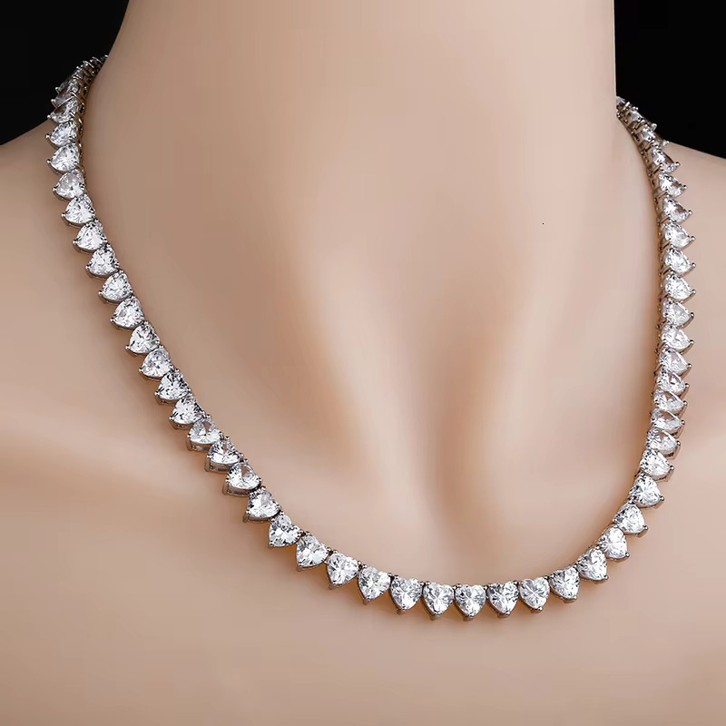 New Arrival 6mm Shape Dia Fine Jewelry Lovely Heart CZ Tennis Chain Fashion Necklaces For Women Free shipping Free shipping