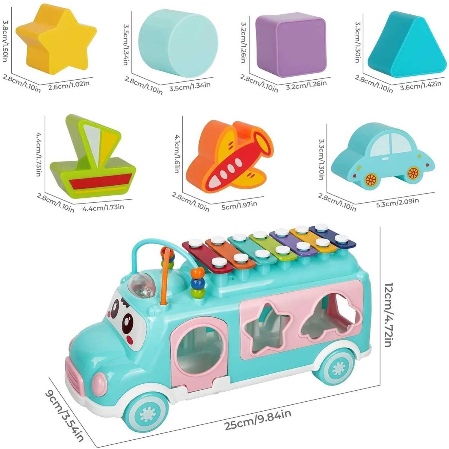 Intellectual Xylophone Toys with Shape Sorter for Baby Girl Boy Push Pull School Bus Openable Doors Educational Music ToysXJ241118