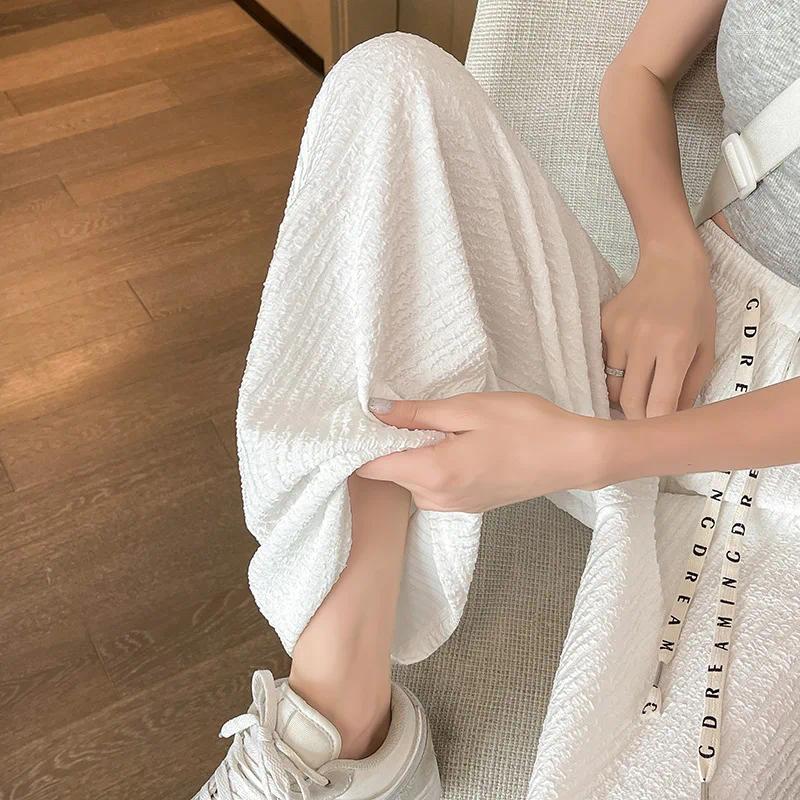 Women's Leggings White Ice Silk Wide Leg Pants Summer Thin High Waist Vertical Sports Casual Moped Long Loose Version Comfort
