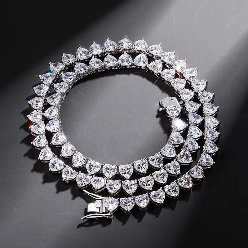 New Arrival 6mm Shape Dia Fine Jewelry Lovely Heart CZ Tennis Chain Fashion Necklaces For Women Free shipping Free shipping