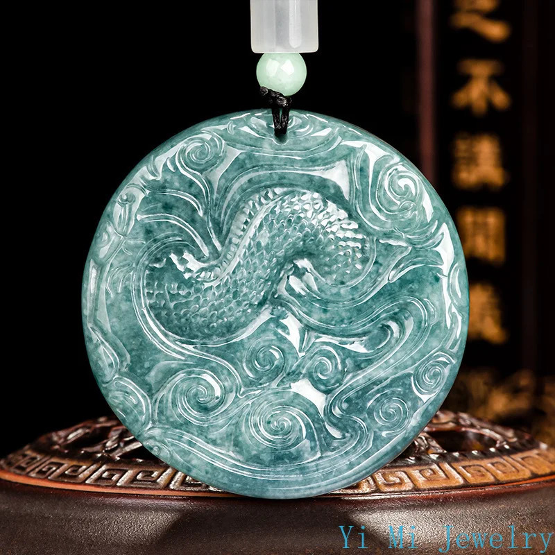 100% A-grade jade pendant blue faucet double-sided carved gemstones ice jade mens and womens fashionable jade necklaces 241119