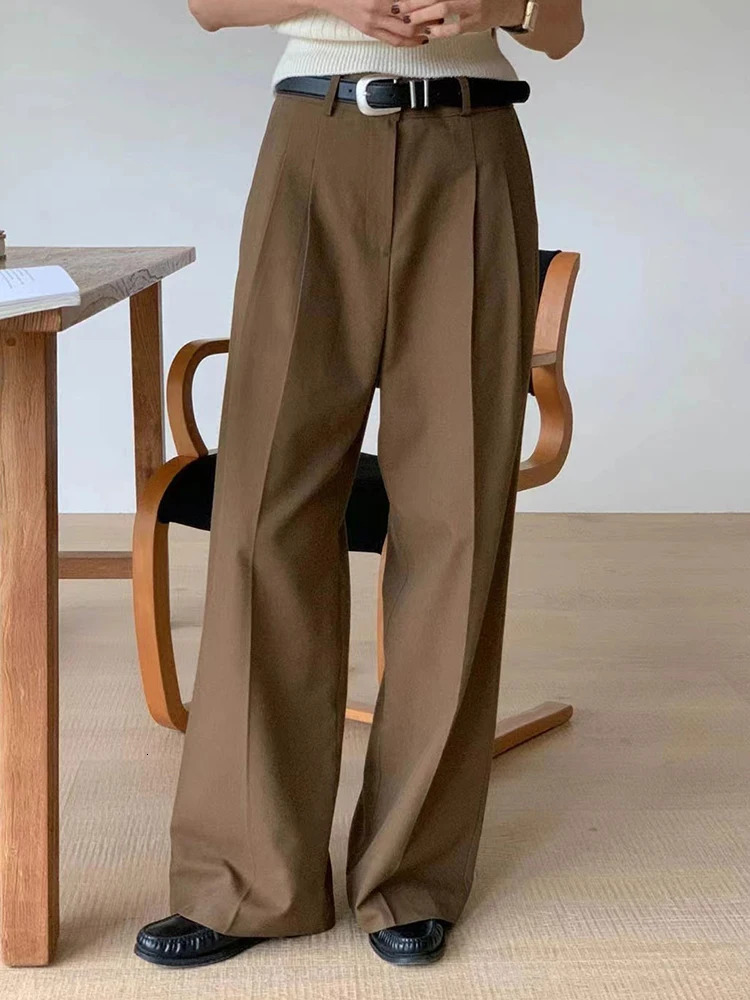 QOERLIN Suit Pants Women High Waist Wide Leg Casual Classical Old Money Office Brown Trousers Korean Style Fashion Elegant Pants 241118
