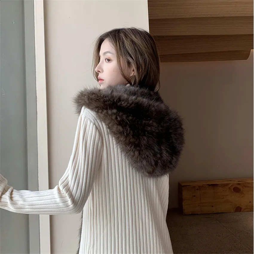 Women Winter Warm 100% Genuine Sable Fur Knitted Hooded Scarf Mink Hat Caps 241119
