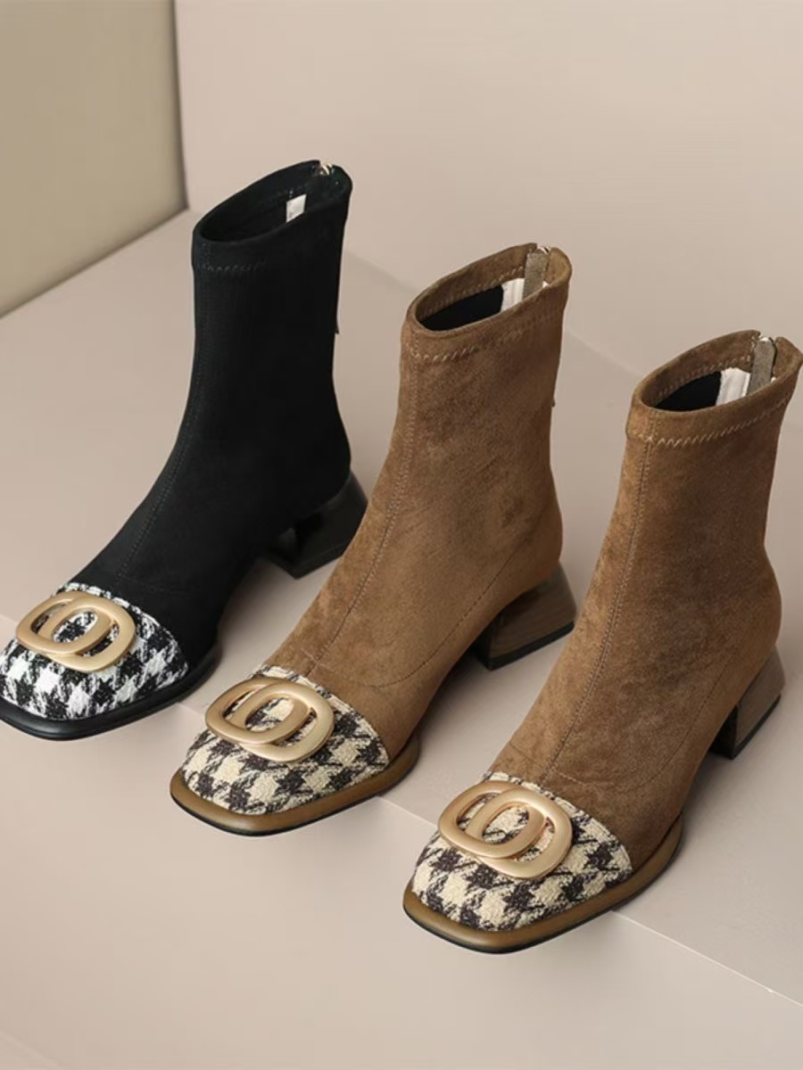SALES HOT Autumn/Winter Women Sheep Suade Round Toe Square Mid-Heel Ankle Boots Tassel Zipper Fashion Office Ladies Shoes 4844