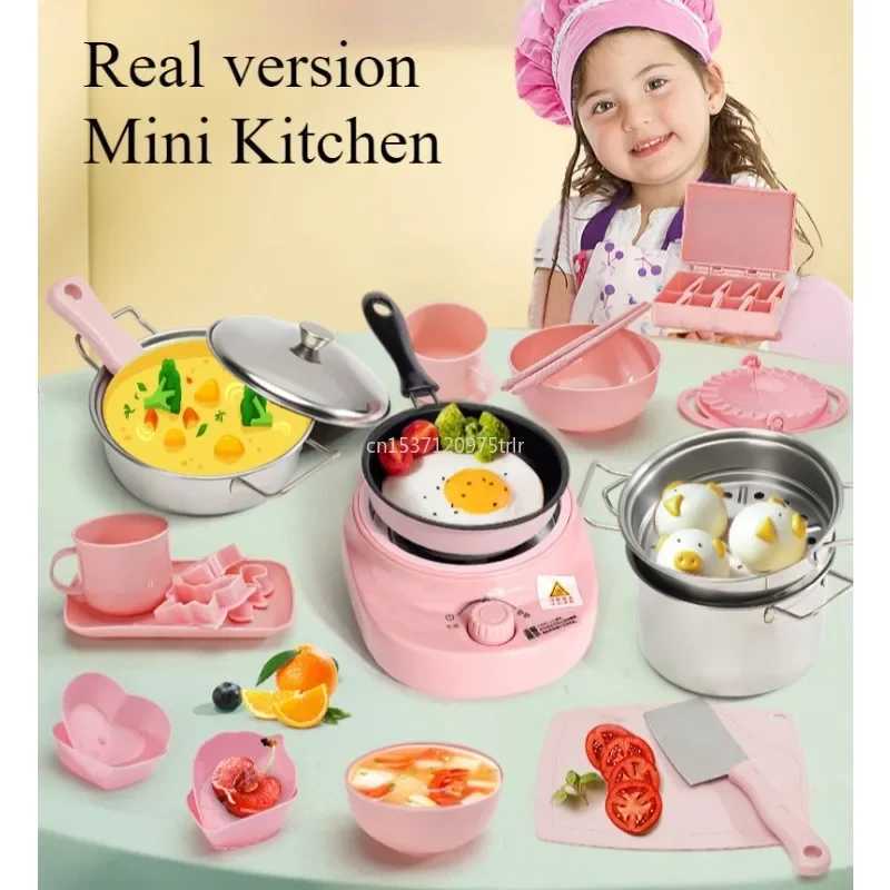 New fun kitchen toys for girls to cook mini kitchen items real cooking home toy sets birthday gifts for girls toy kitchen accessories W241119