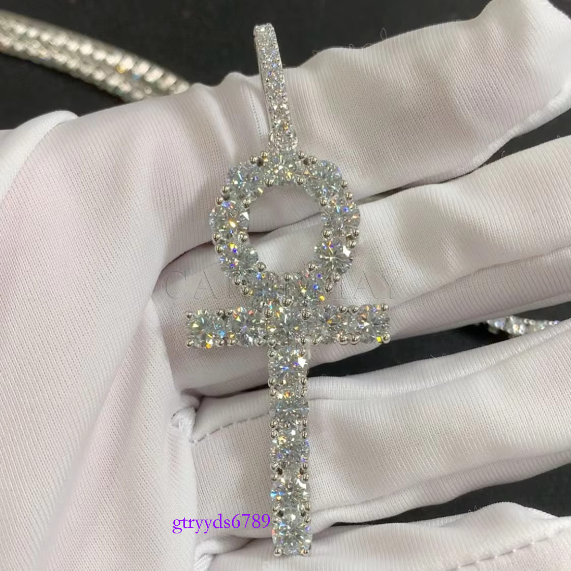 Hip hop Bg Iced Out 5mm VVS Gender Symbols Sterg Sier Moissanite Dia Ankh Cross Pendant