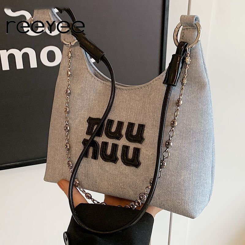 REEYEE trend new women s niche minimalist bucket high end multifunctional denim armpit chain crossbody bag leisure designer shoulder bag