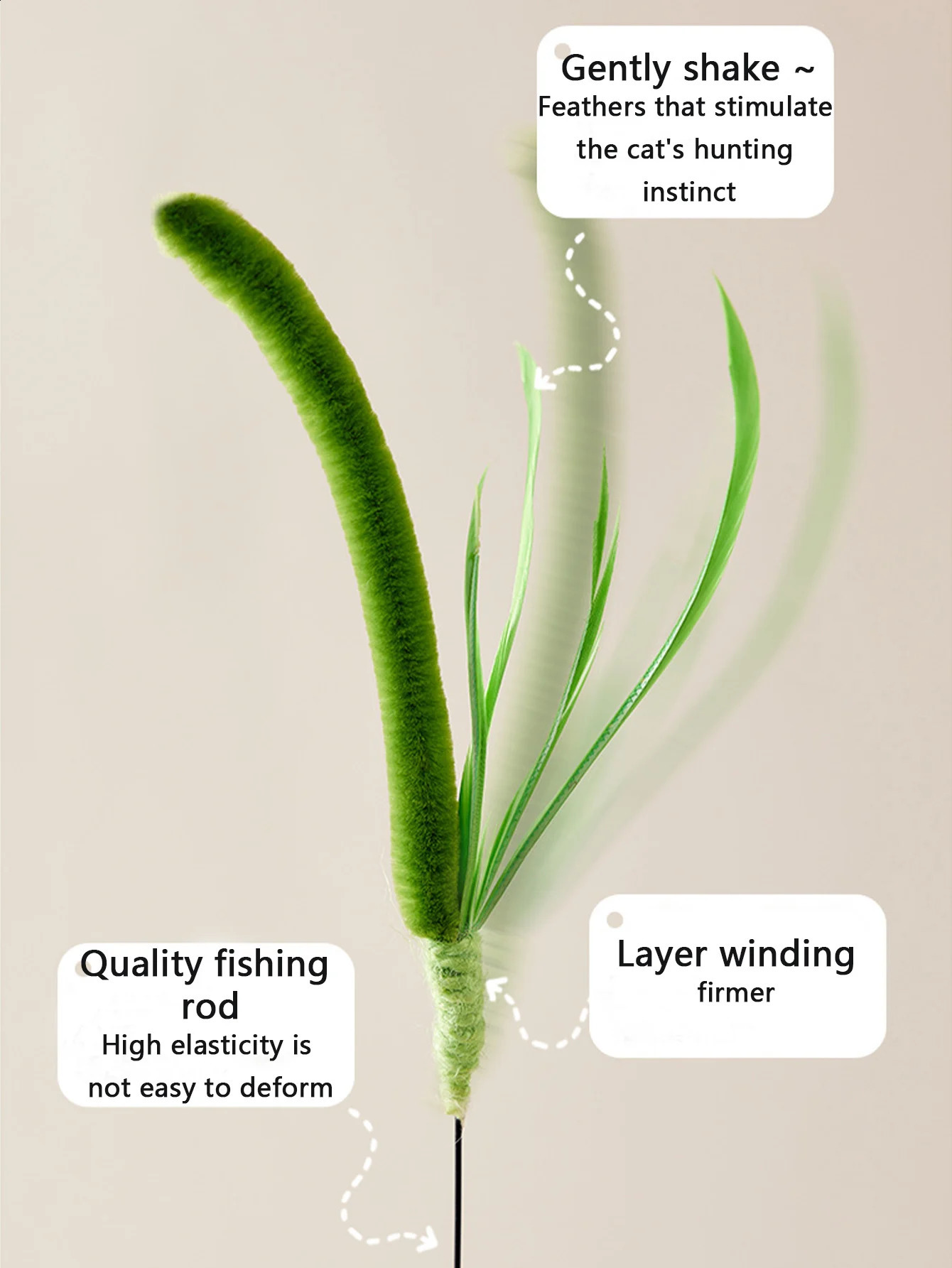 Kimpets Cat Dog Tail Grass Sage Feather Long Pole Teasing Stick Bite Resistant Self Soothing Tool Toy Pet Supplies 241119