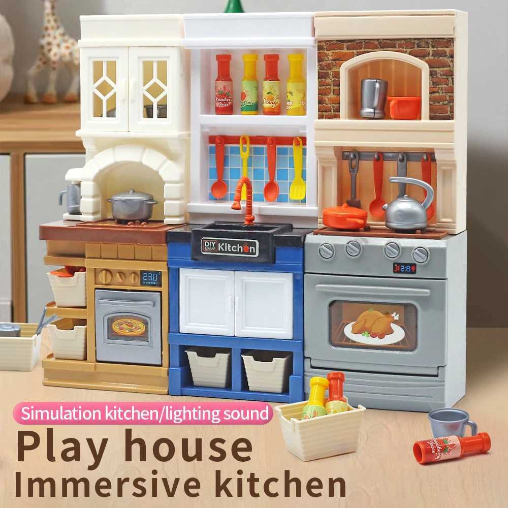 DIY Kid Play House simulation kitchen toys kitchen lighting and sound cooking game set fun educational toys for children W241119