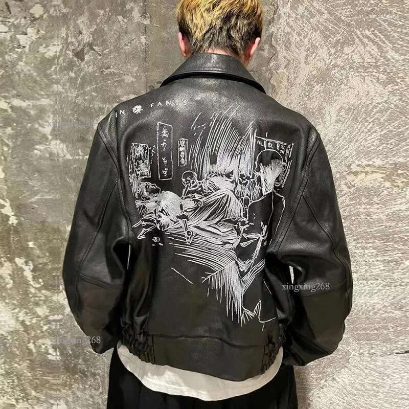 Men's Jackets Hip Hop Graphics Embroidery Black Enfants Riches Deprimes Motorcycle Jacket Men Women Top Quality Zipper Coat ERD Leather