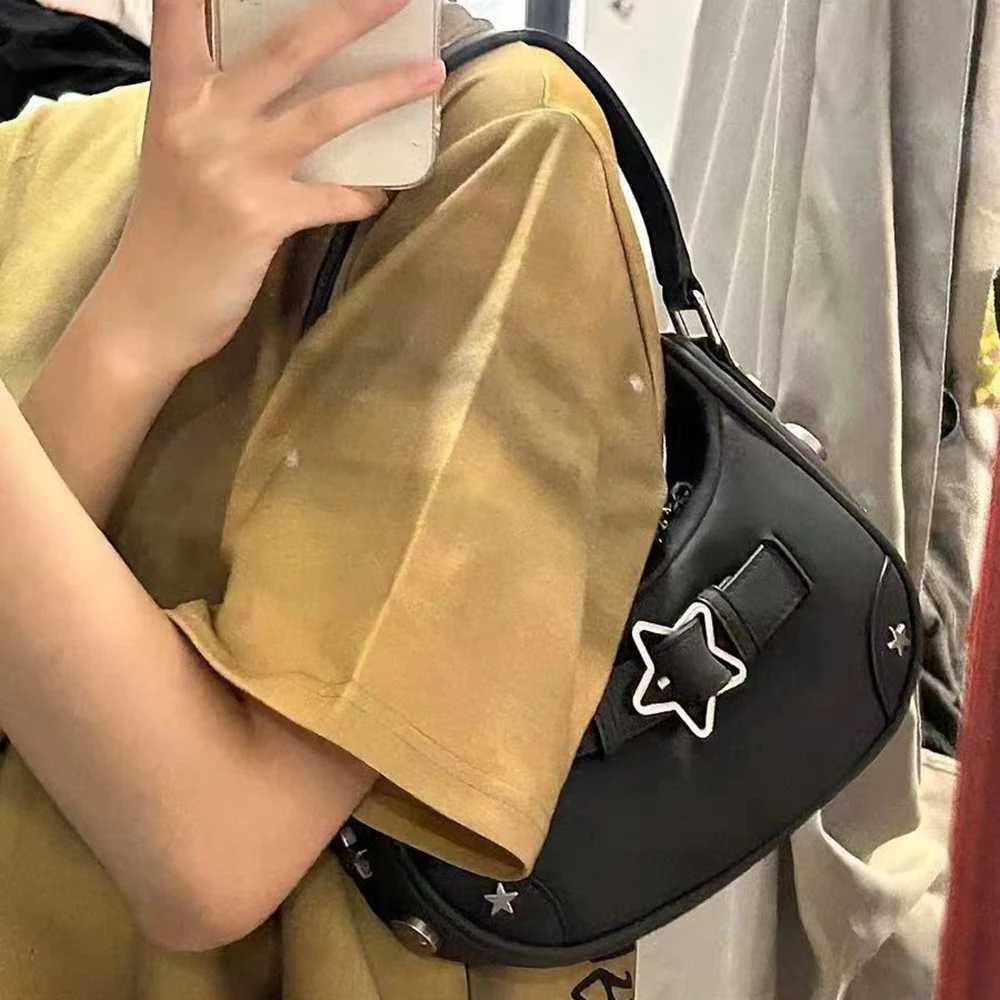 Vintage Korean Casual Cute White Star Shoder Underarm Tote Bag Ladies Sling Bags Leather Zip Purses Handbags For Wen Z250515