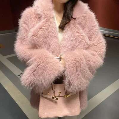 Toka winter imitation fox medium long thick young style artificial suit collar fur coat for women