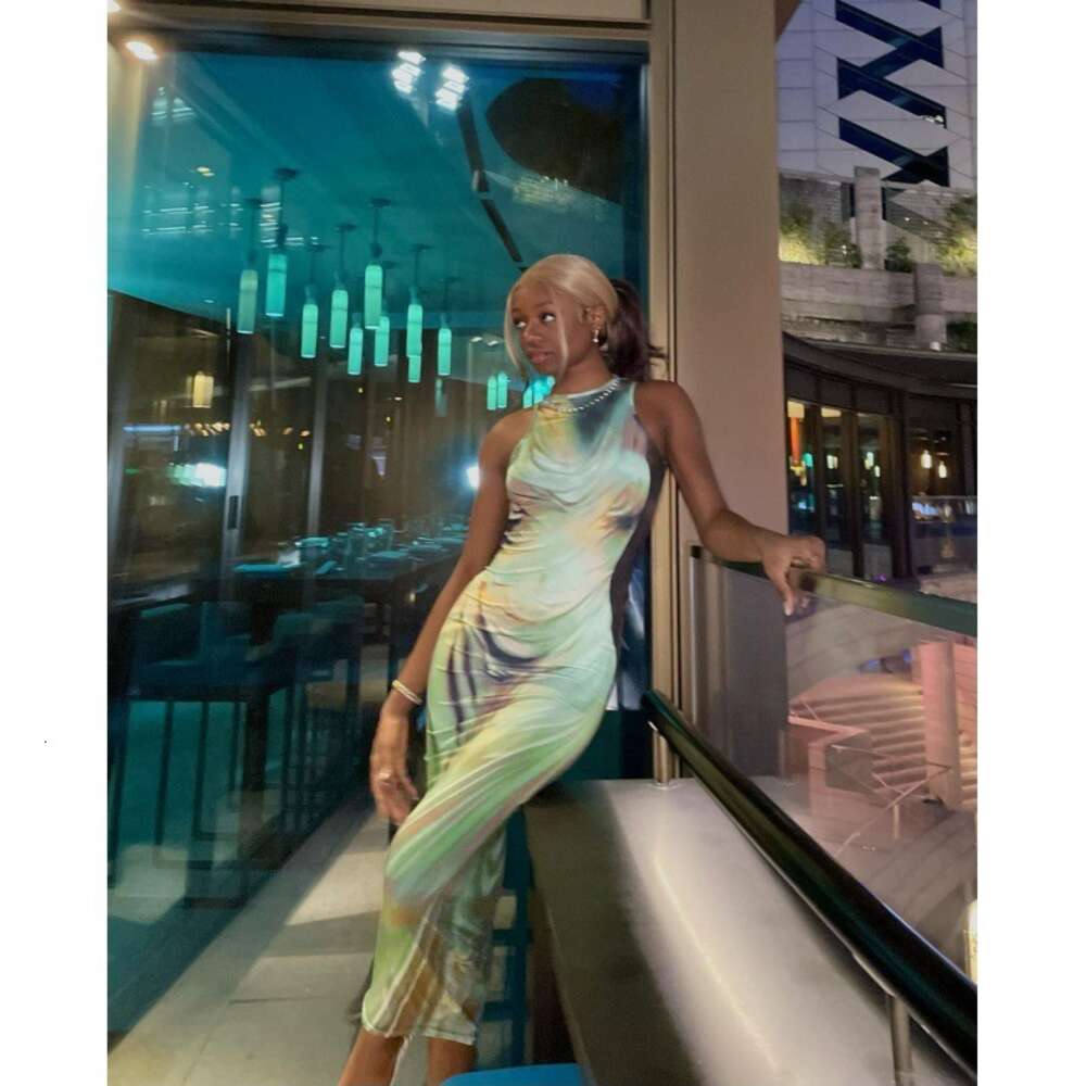 Women's Clothing 2024 Summer New Fashion Print Slim Fit Sexy Slimming Sleeveless Dress for Women F41932