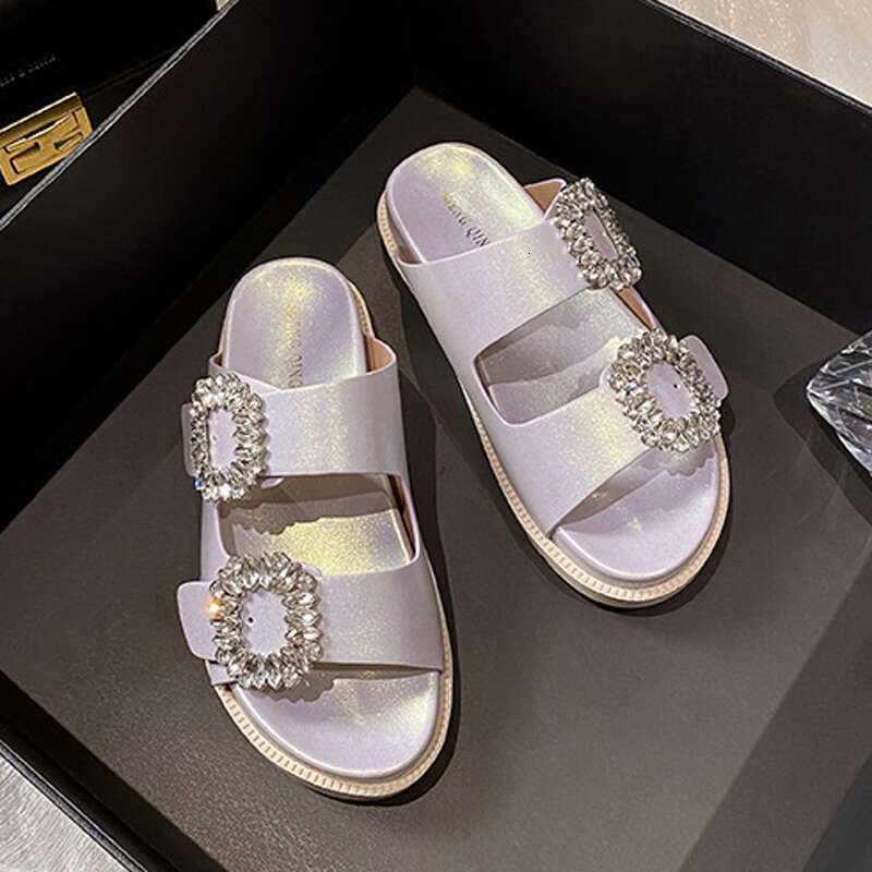 Rhie Belt Buckle Slippers Women Thicken Sole Shoes Ladies Casual Slides Outdoor Flipps Sier Beach Sandals 2024