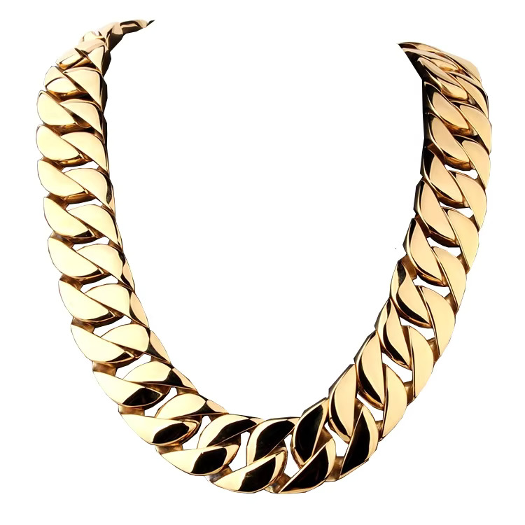 Wholesale Fine Jewelry Stainless Steel Gold Plated Hip Hop Chunky 32mm Cuban k Chain Necklace For Men