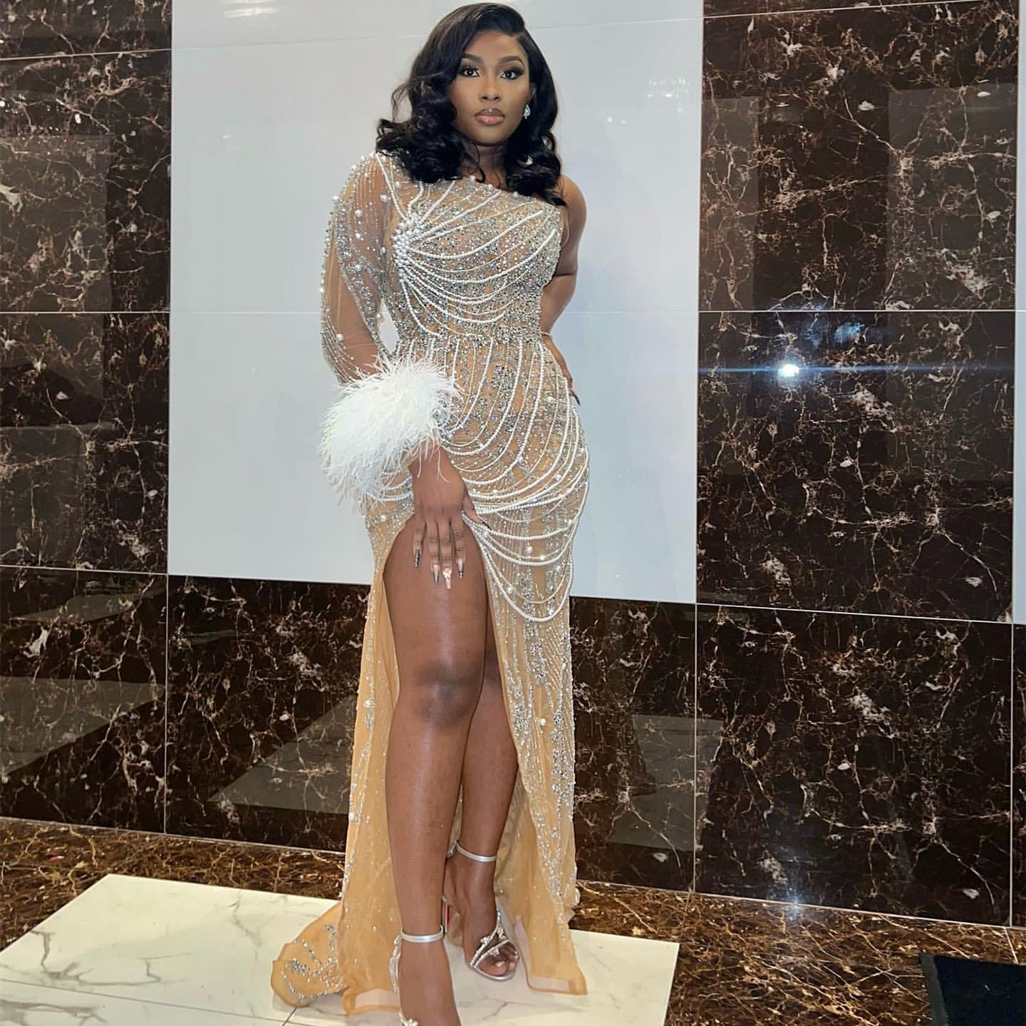 2024 Aso Ebi Illusion Mermaid Prom Dress Pearls Beaded Evening Formal Party Second Reception Birthday Engagement Gowns Dress Robe De Soiree ZJ666