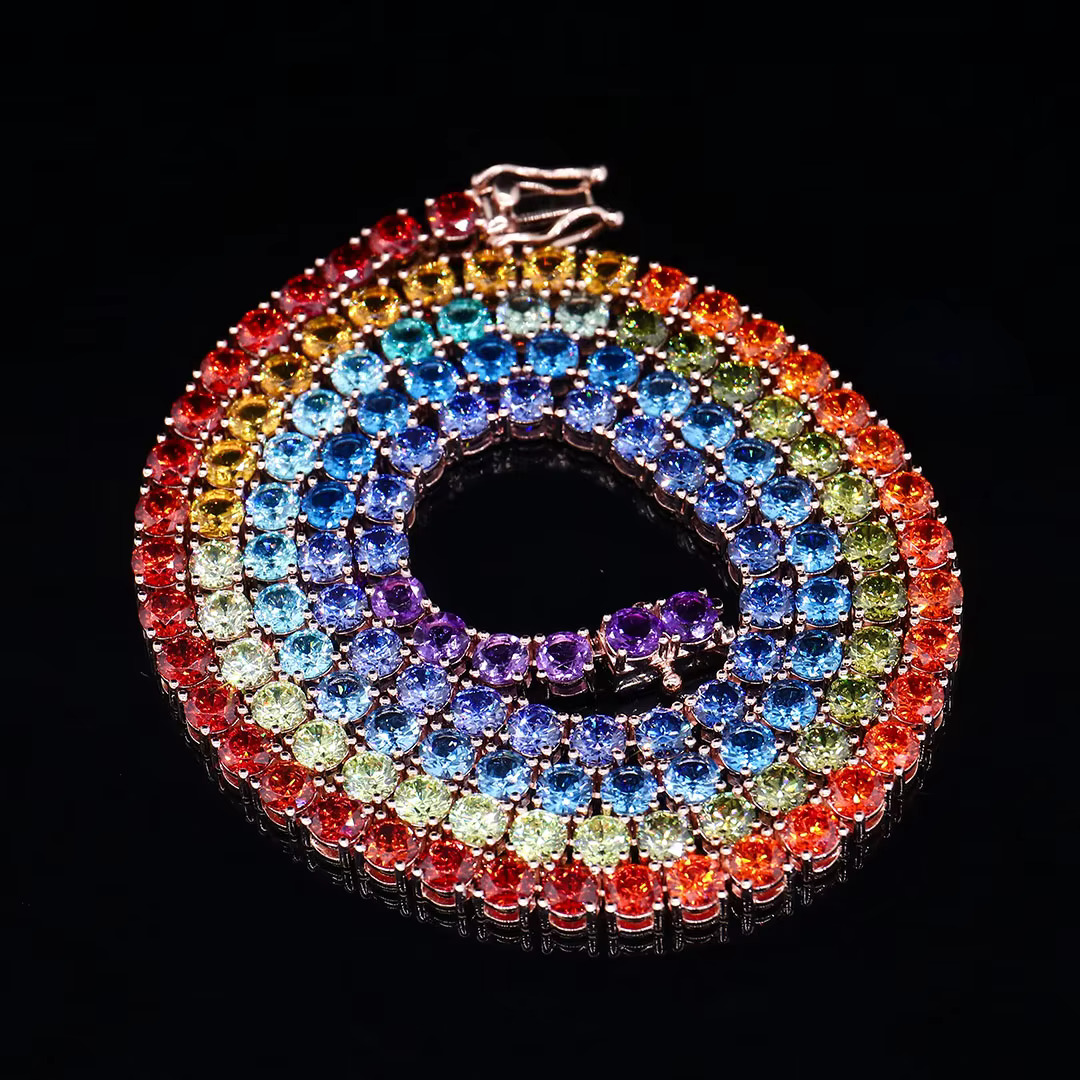 Fine jewelry custom necklace 3-6mm hip-hop lab grown gemstone tennis chain k sier plated rose gold Iced out Bracelet Free shipping Free shipping