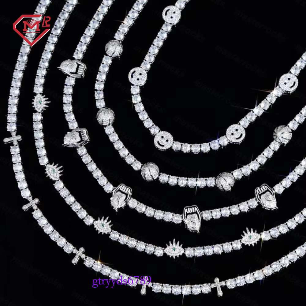 Gra Sier 4mm 5mm Iced Vvs Dia Hiphop Men's Moissanite Tennis Chain Necklace