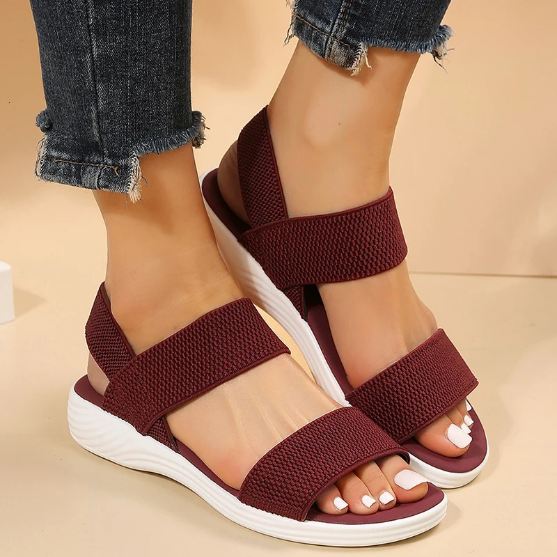 Womens Knit Elastic Cloth Wedge Sandals Slip On Lightweight Walking Sandals Women Plus Size Comfortable Summer Shoes Woman 240415