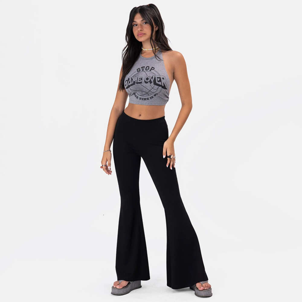 2024 Summer New Instagram Trendy Women's Wear Hanging Neck Tie with Open Back Navel Print Slim Fit and Sexy Small Tank TopF41912
