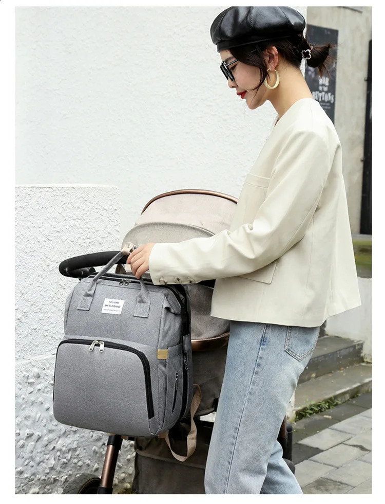 Fashionable Large Capacity Handheld Mommy Bag Folding Baby Bed Mother and Baby Bag Milk Bottle Diaper Double Shoulder Mom Bag 250106