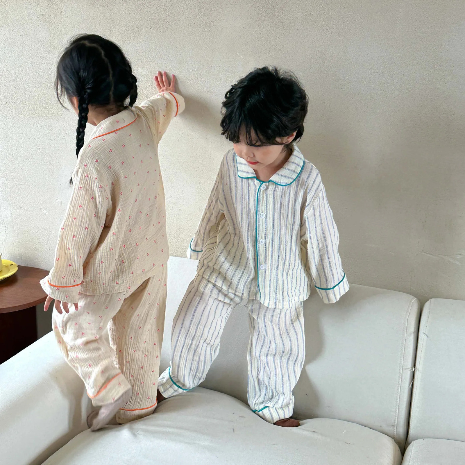 Pajama set for spring summer and autumn seasons made of pure cotton with long sleeves for babies boys and children. Pajamas for girls and boys 241118