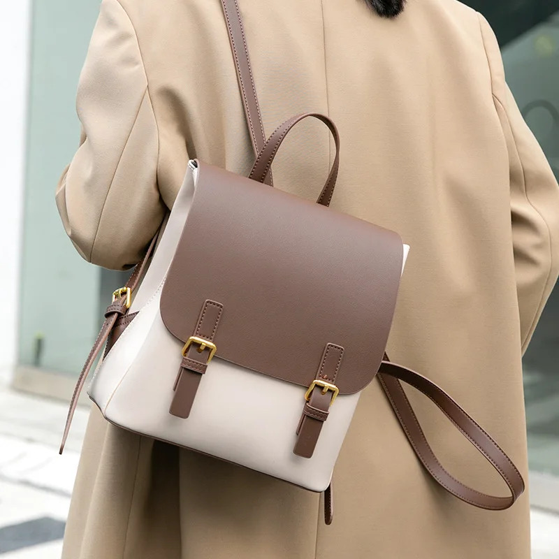 New Hit-Color Classic College Girls School Double Shoulder Bag Cow Leather Women Backpack Hasp Cover Open Design Bagpack BagVoyage
