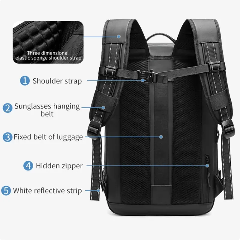 Airback vacuum compression backpack with pump expandable travel suitable for men women and airline approved business bags 60L